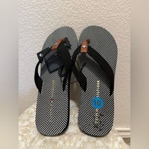 Tommy Hilfiger Black and White Patterned Flip Flops